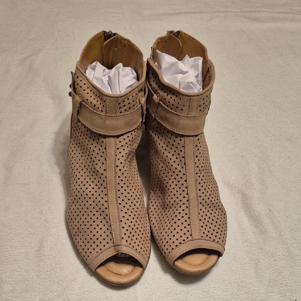 Earth Tan Perforated Peep-Toe Ankle Booties